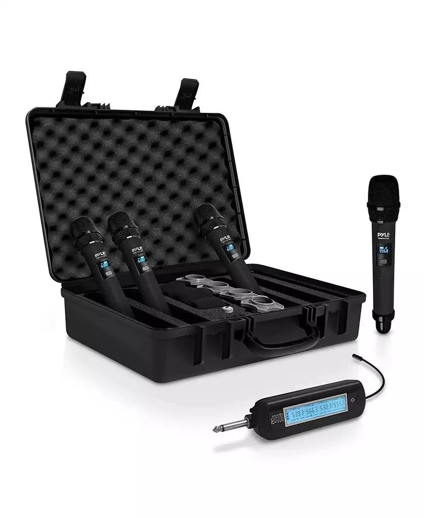 Pyle UHF Wireless Microphone System - 4 Handheld Mics, 4-Channel Receiver, Rack-Mountable, Black