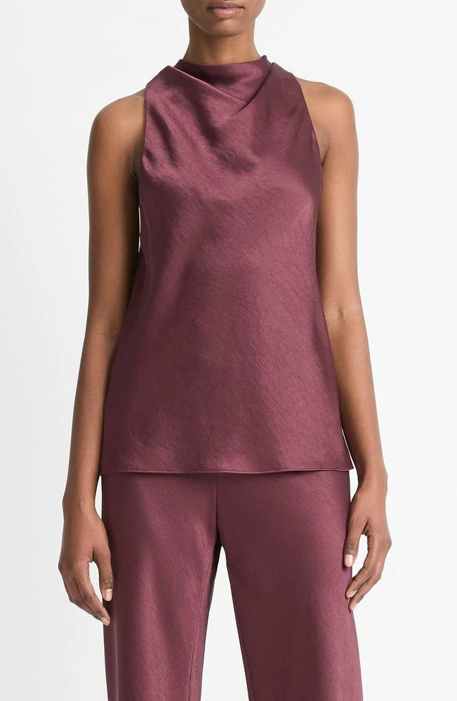 Vince Cowl Neck Hammered Satin Sleeveless Top