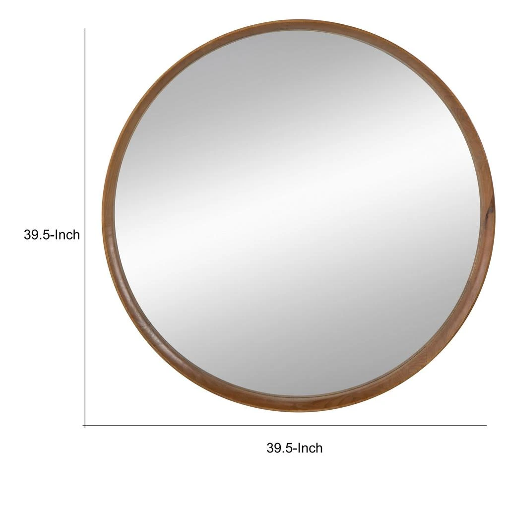 Hivvago Roe 40 Inch Round Accent Mirror, Brown Pine Wood Frame, Wall Hung 3
