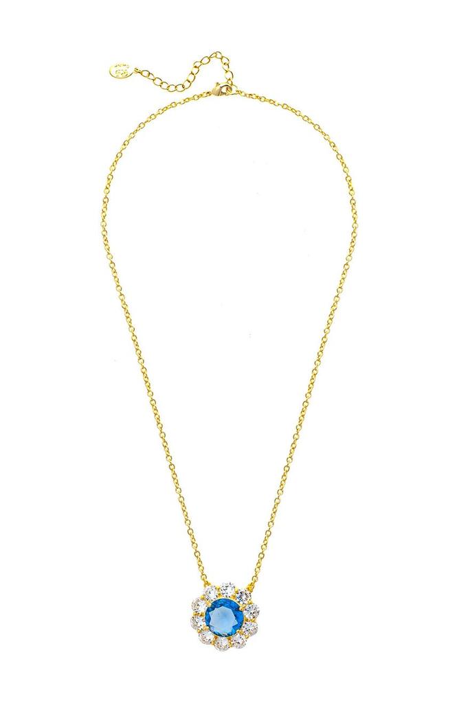 Rivka Friedman 18K Gold Clad Sterling Silver Blue Crystal Flower Necklace