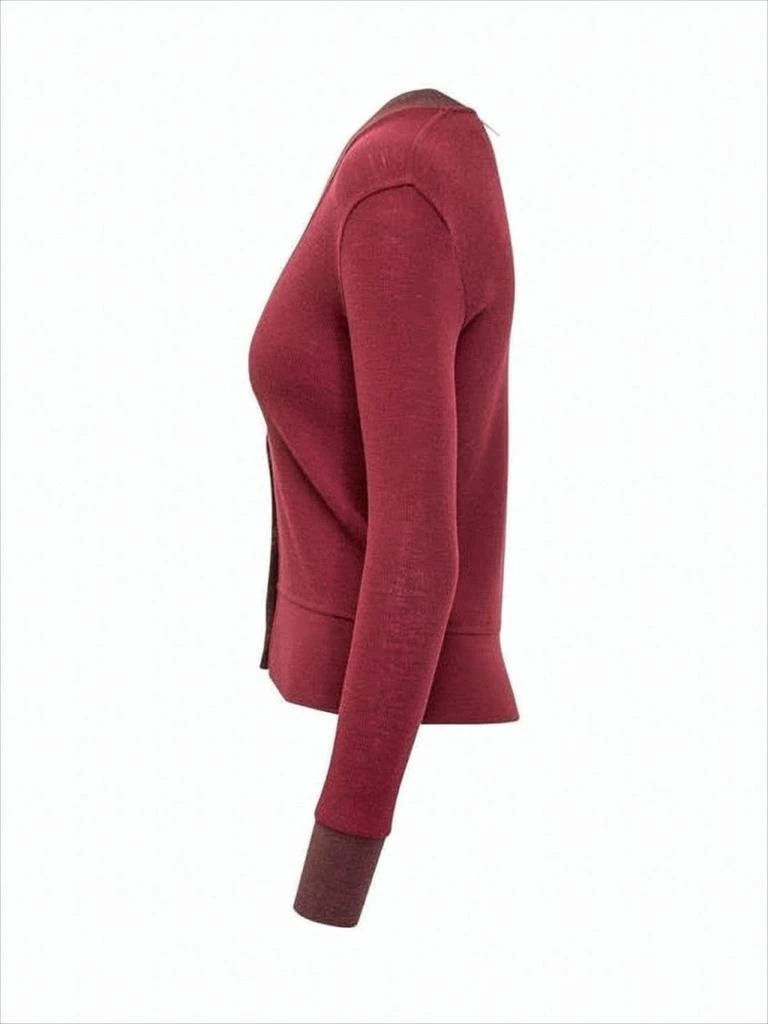 Thom Browne Cropped Burgundy Cardigan with Deep V-Neckline and Ribbed Details 3