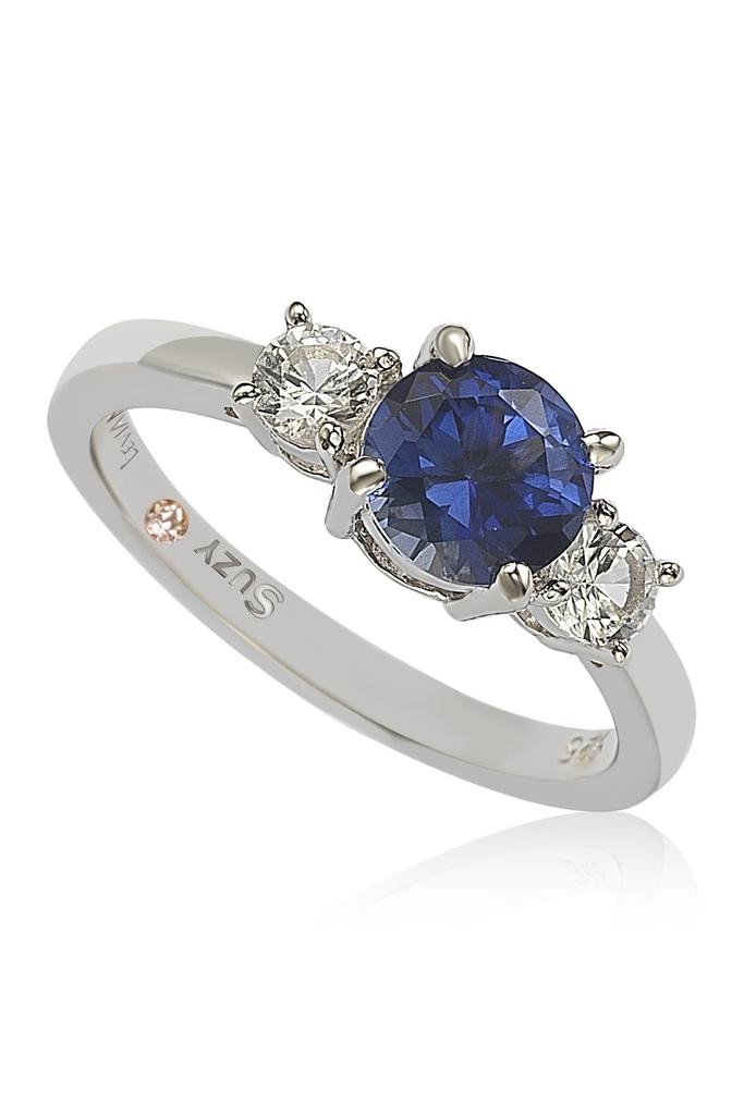 Suzy Levian White & Blue Sapphire Ring