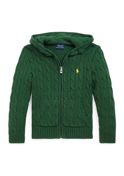 Ralph Lauren Lauren Childrenswear Boys 2 7 Cable Cotton Hooded Full Zip Sweater