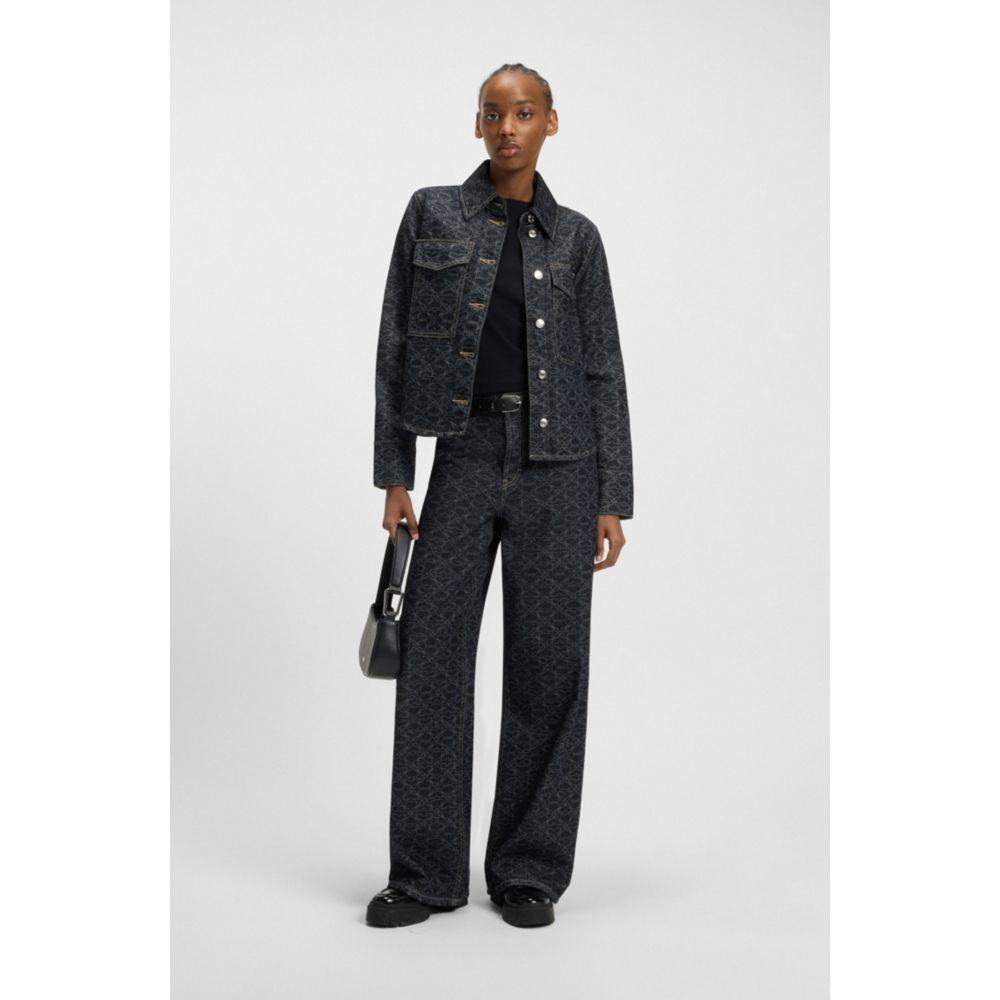 Hugo Boss Rigid-denim jacket with monogram laser print
