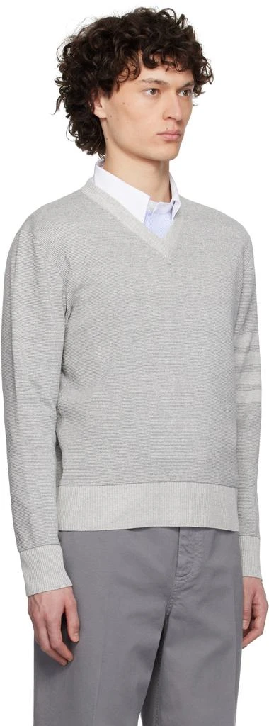 Thom Browne Gray Textured Striped Stitch Linen Cotton V Neck Sweater 2