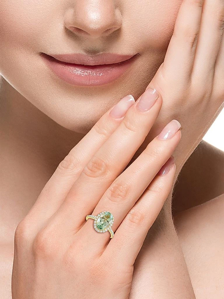 Saks Fifth Avenue Collection 14K Yellow Gold, Green Amethyst 
0.45 TCW Diamond Halo Ring 2