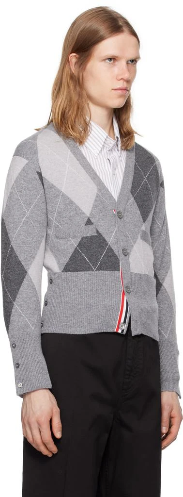 Thom Browne Gray Argyle Intarsia Cashmere V Neck Cardigan 2
