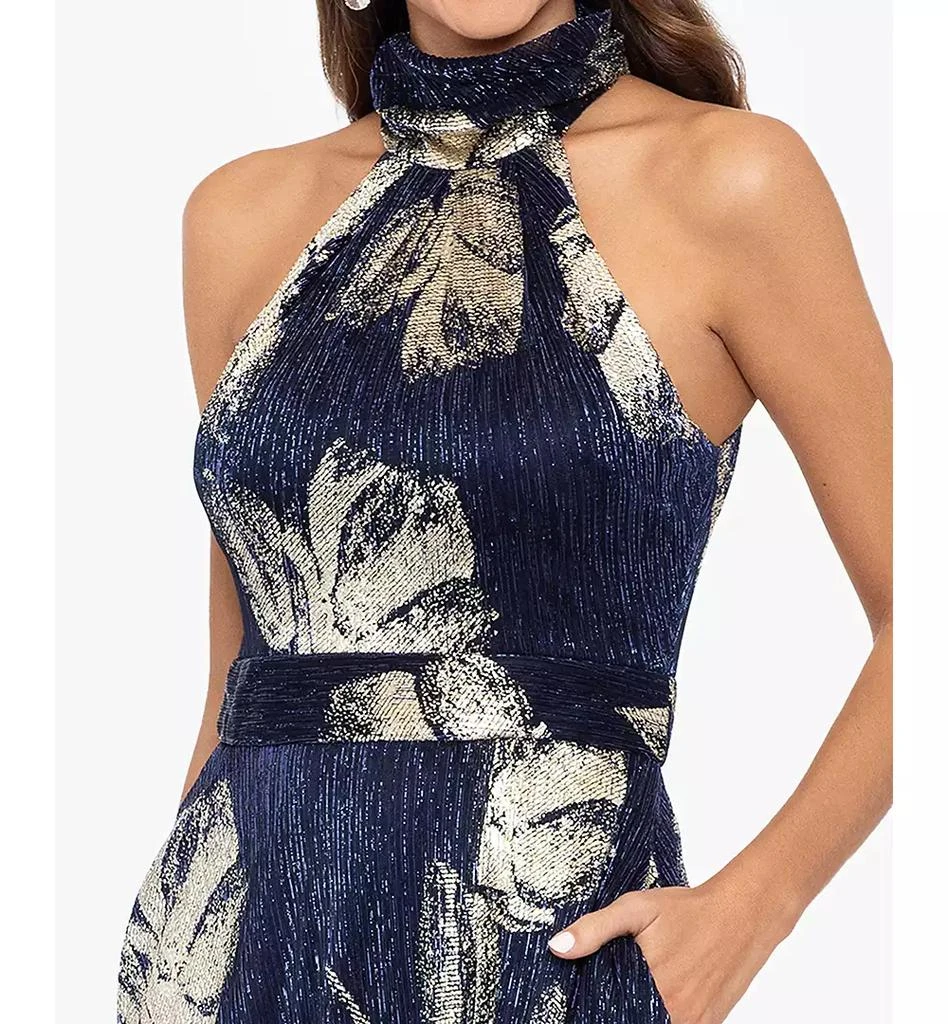 Betsy 
Adam Women
s Metallic-Print Halter Gown 3