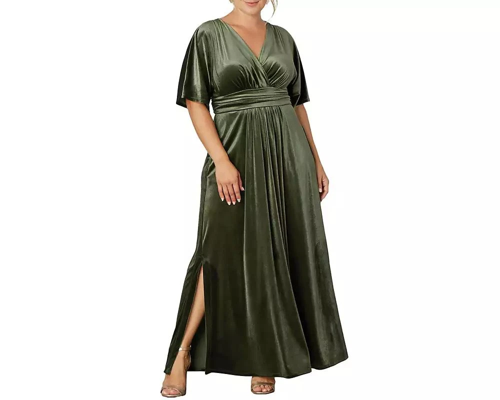 plus size evening dress Zenaida Burgundy Cutout High Slit Velvet Gown main image 1