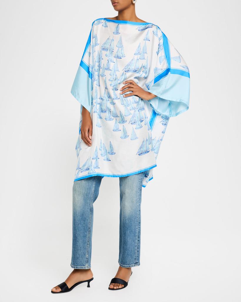 Rani Arabella Blue Boat Hand-Printed Silk Kaftcan
