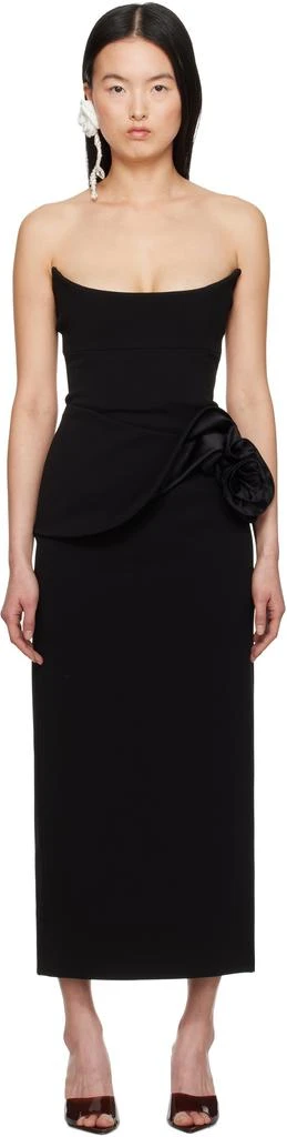 Magda Butrym Black Floral Appliqué Bustier Midi Dress 1