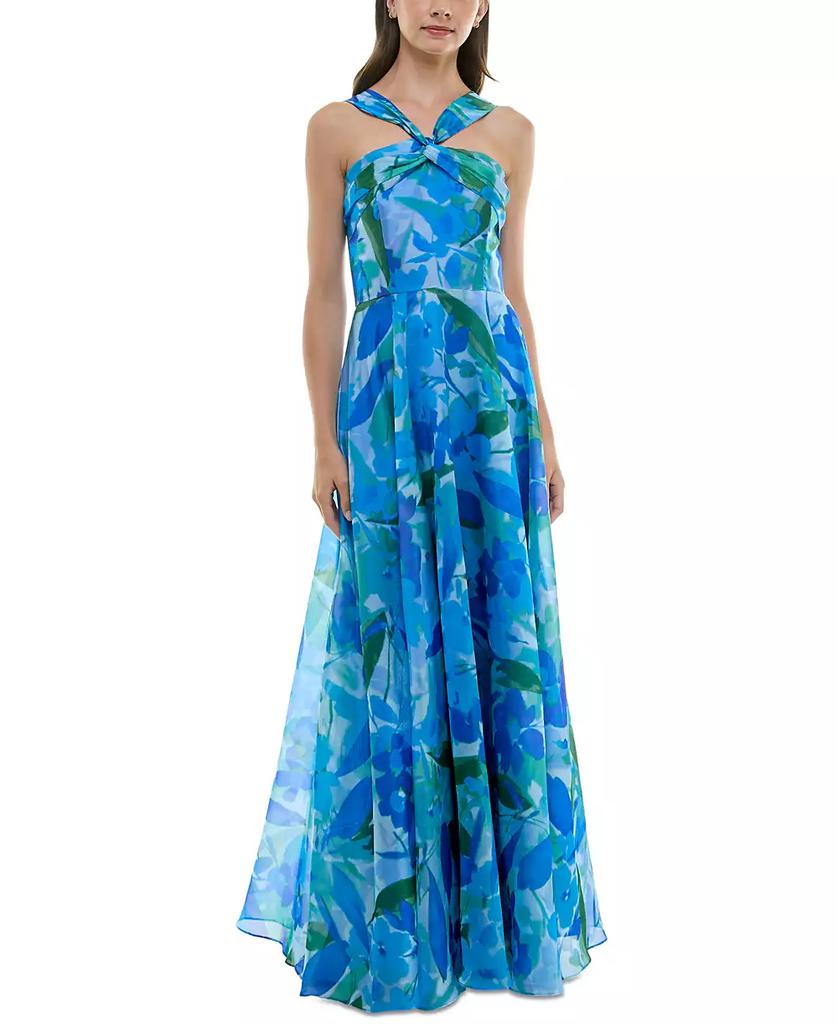 Taylor Women's Twisted Halter Printed Sleeveless Gown