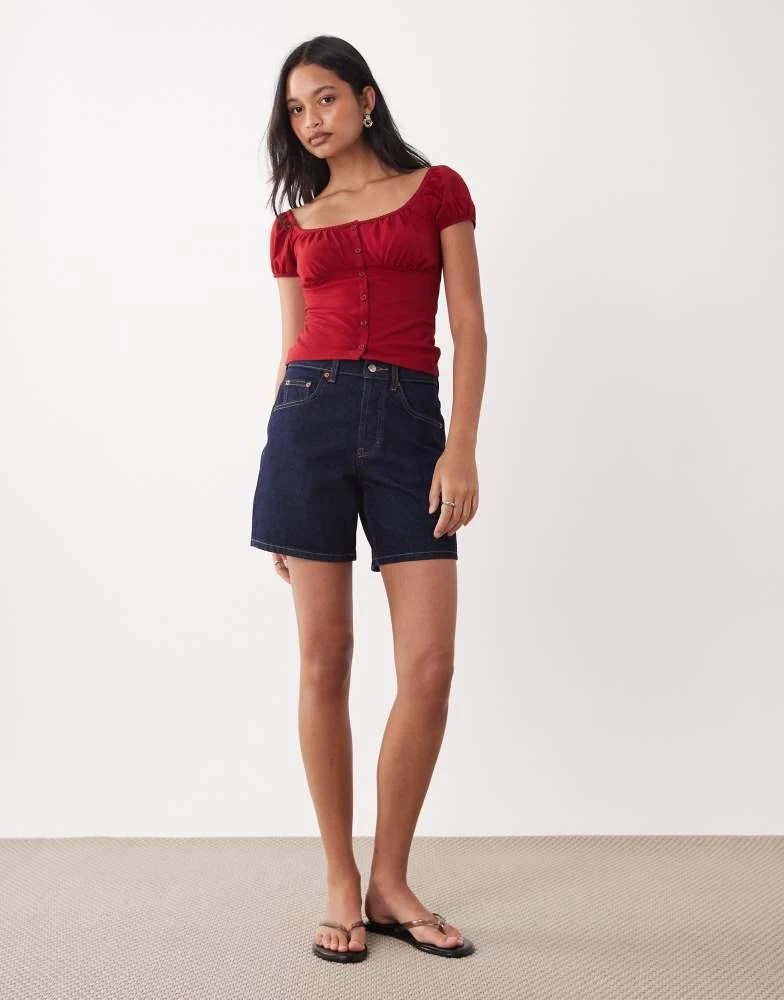 Miss Selfridge Miss Selfridge button detail milkmaid top in red 2