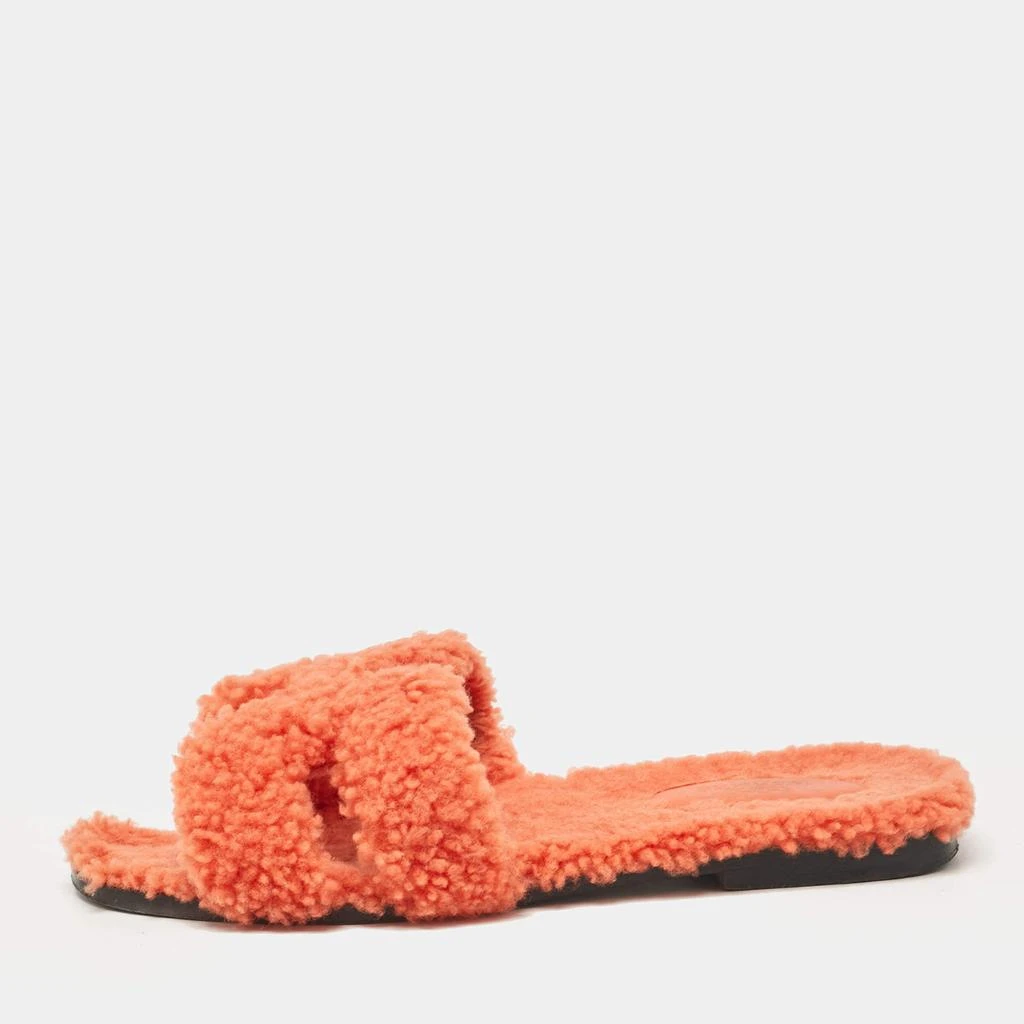 Hermes Hermes Orange Shearling Fur Oran Flat Slides Size 37 1
