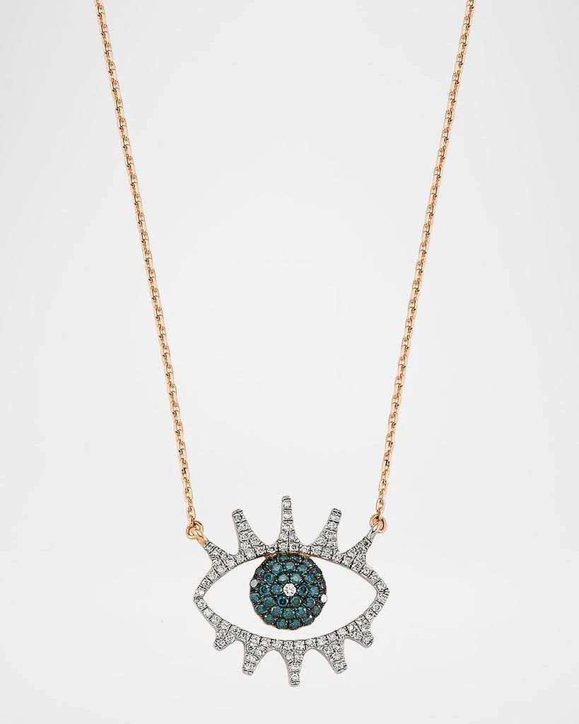 Bee Goddess Eye Light Open Multi-Diamond Pendant Necklace, White/Blue 1