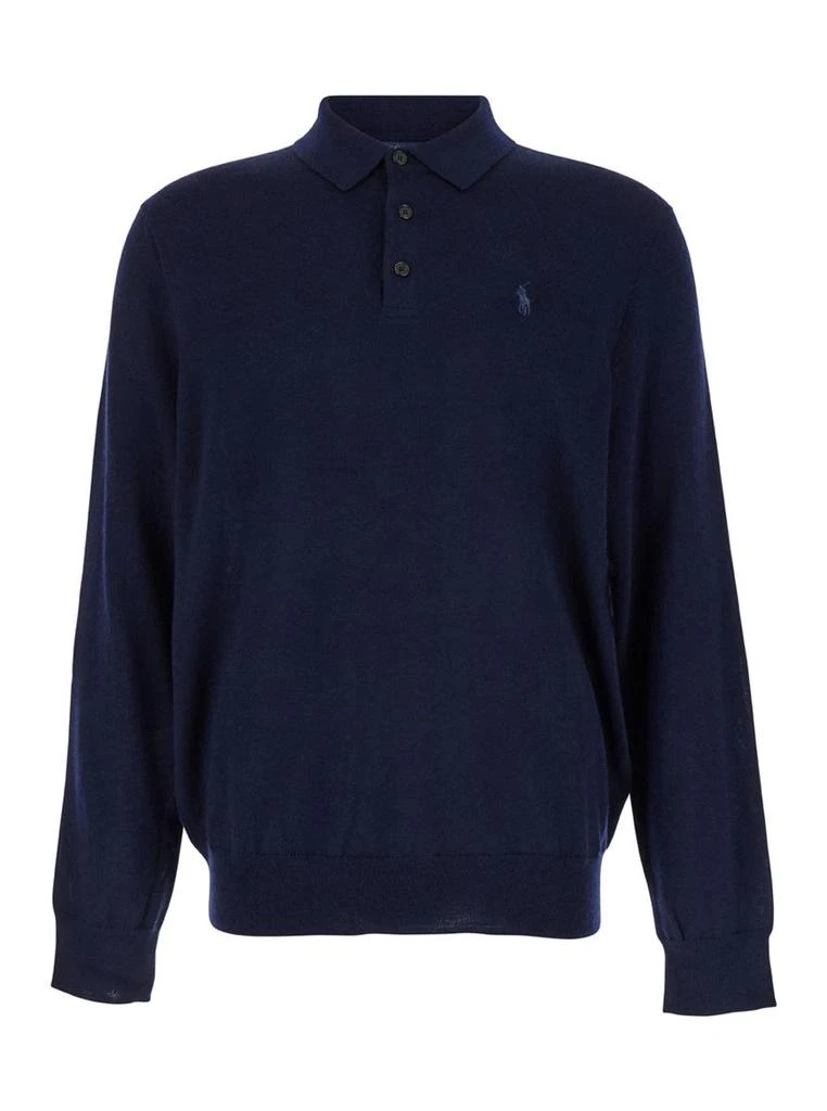 Ralph Lauren Blue Sweater With Polo Collar In Wool Man 1