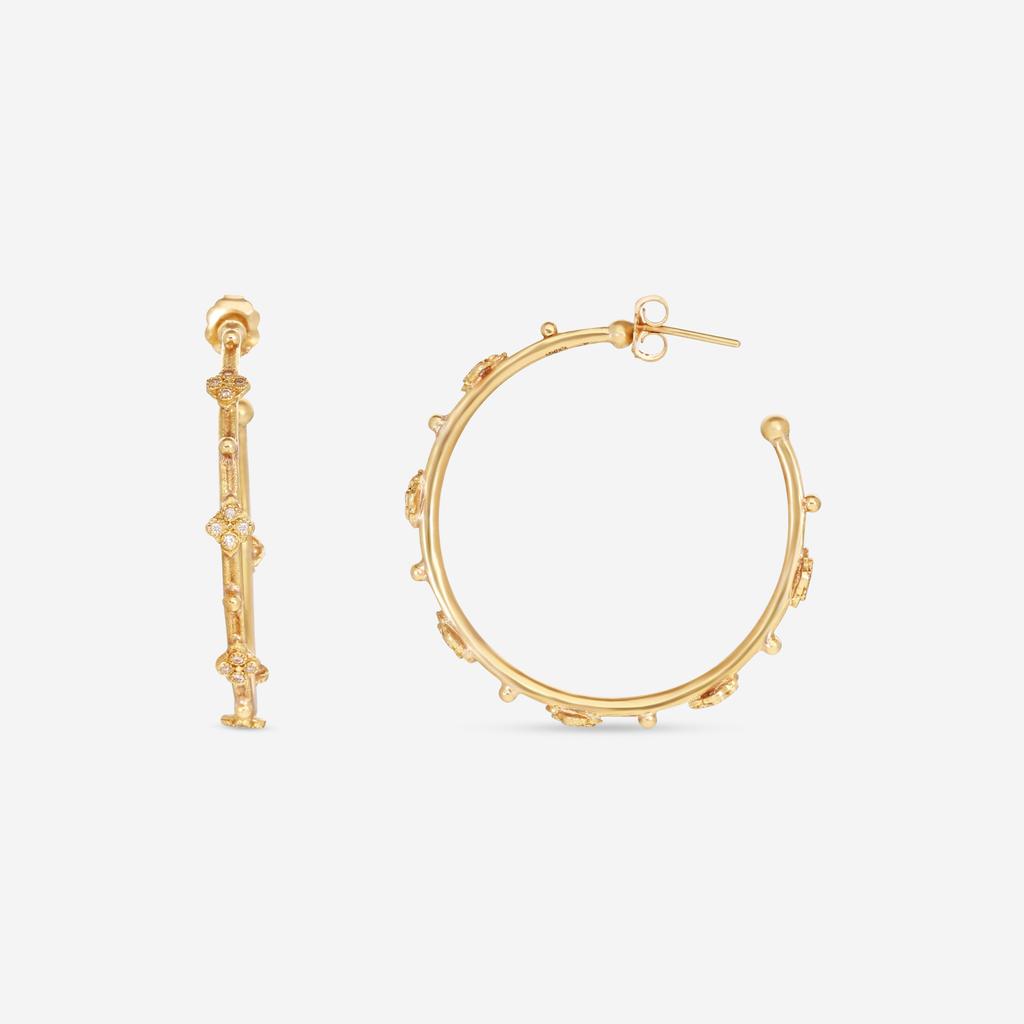 Armenta Armenta Sueno 18K Yellow Gold White Diamond 35mm Side Hoop Earrings 06495