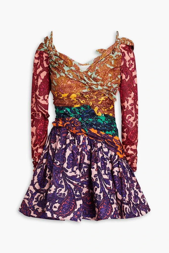 Zimmermann Cold-shoulder knotted paisley-print linen mini dress 1