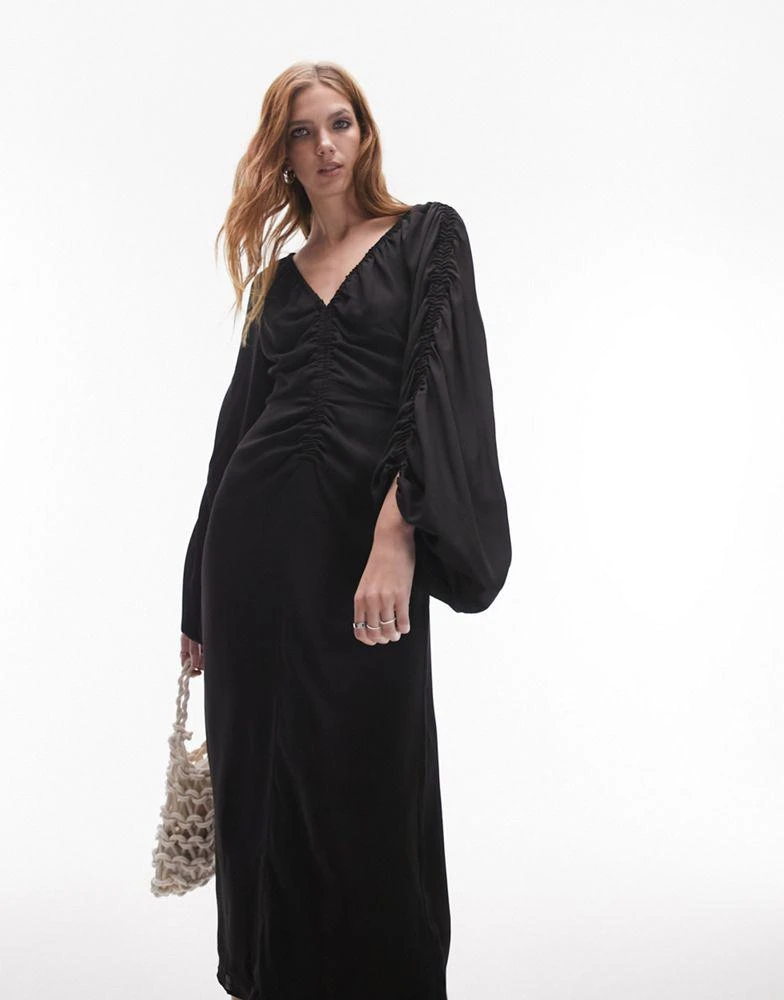 knee length dresses for ladies Topshop Ruffle Wrap Midi Dress In Brown Animal main image 1