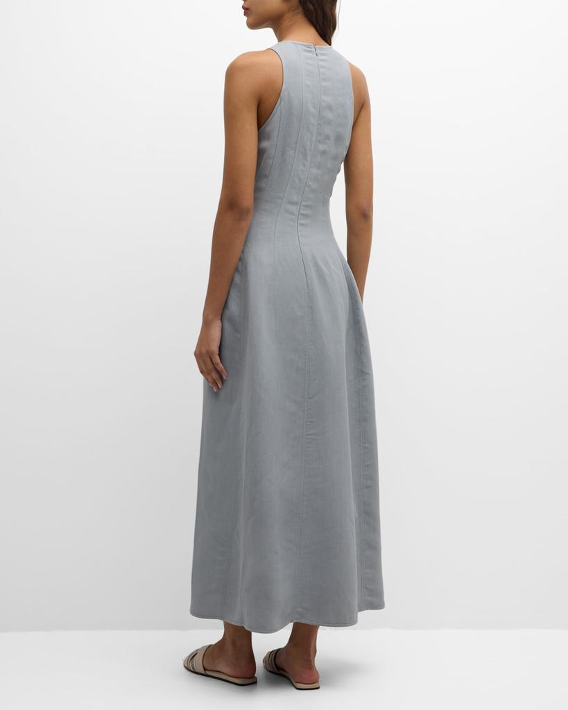 【関税&送料込】Brunello Cucinelli Fluid Twill Sleeveless Dr Brunello Cucinelli - Light Blue Fluid Linen Twill Dress