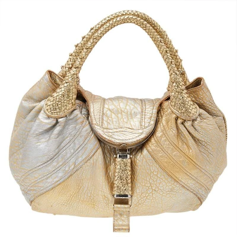 Fendi Fendi Metallic Gold Leather Holographic Textured Spy Hobo 1