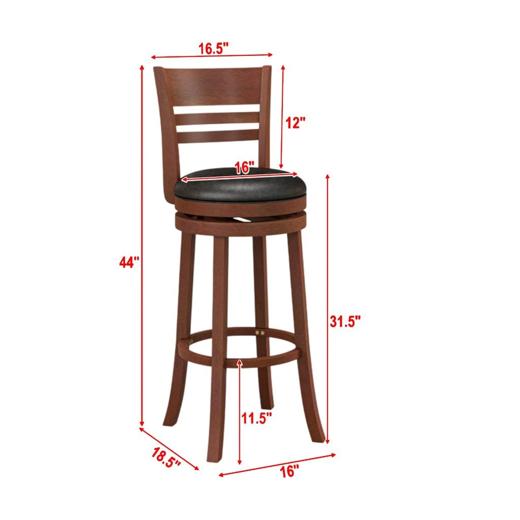 Hivvago Pair of 360° Swivel Bar Stools with PU Leather Seats 3