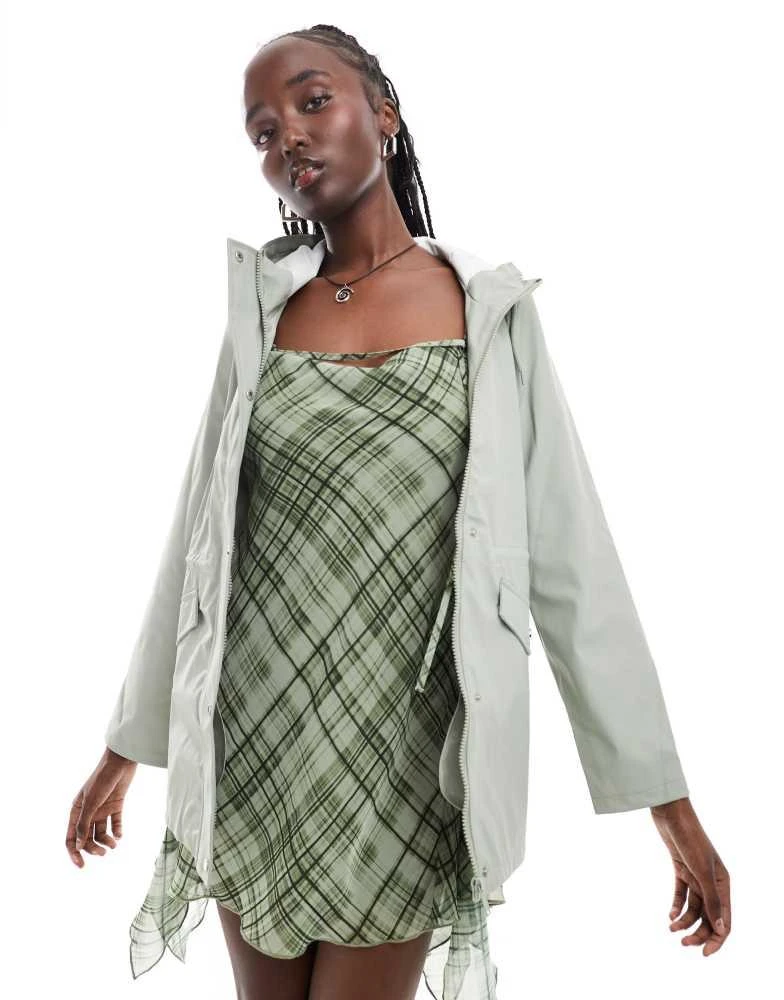 Brave Soul Brave Soul rubberised rain coat in light sage green 4