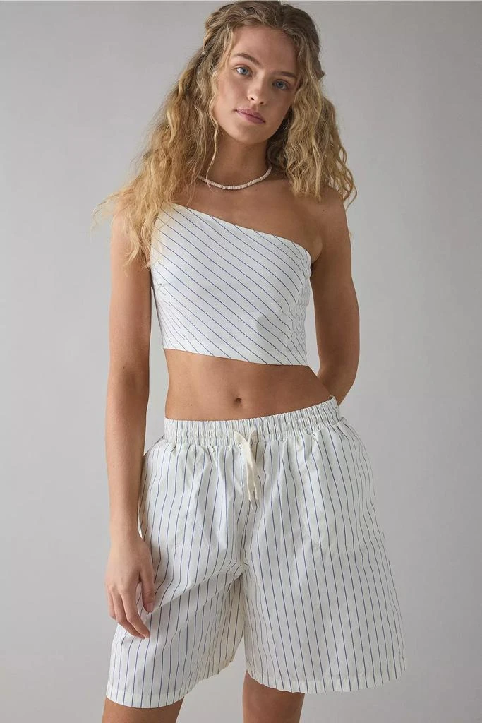 BDG BDG Chelsea Striped Cotton One-Shoulder Crop Top & Longline Short Set 1