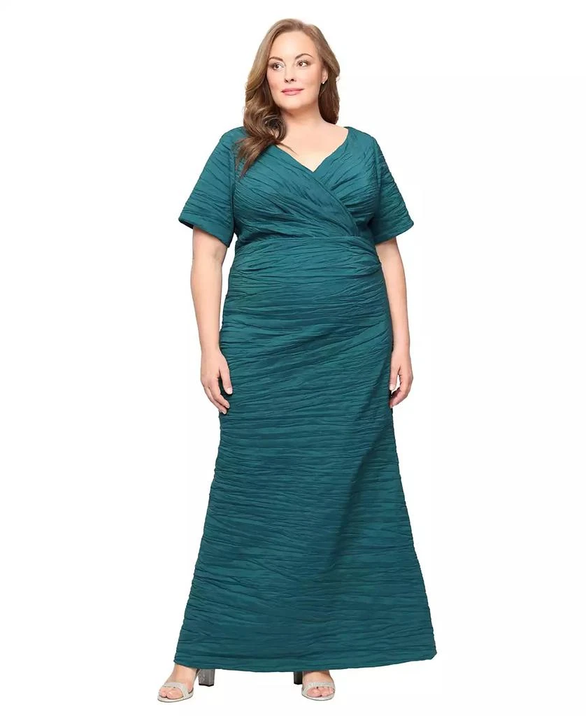 Alex Evenings Plus Size Long Crinkle Stretch Taffeta Dress - Emerald Green - 24W Alex Evenings Plus Size Long Crinkle Stretch Taffeta Dress - Emerald Green - 24W