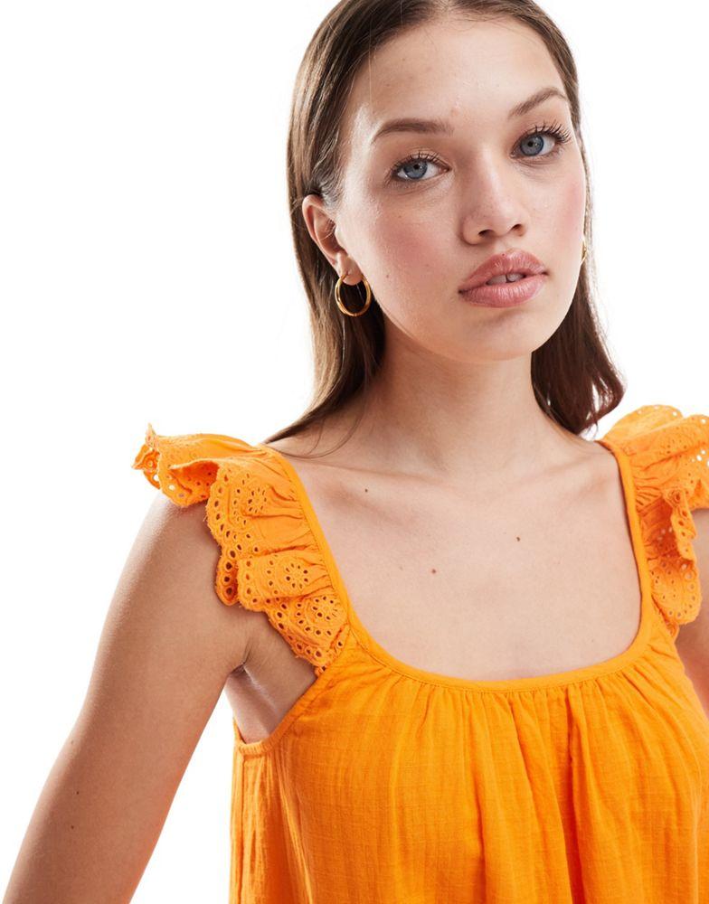 Y.A.S. YAS scoop neck broderie sleeve maxi dress in orange  - ORANGE