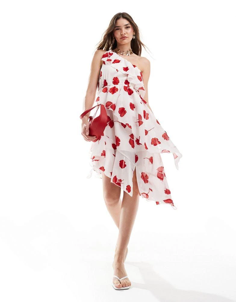 ASOS ASOS DESIGN one shoulder layered mini dress in two tone floral print 1