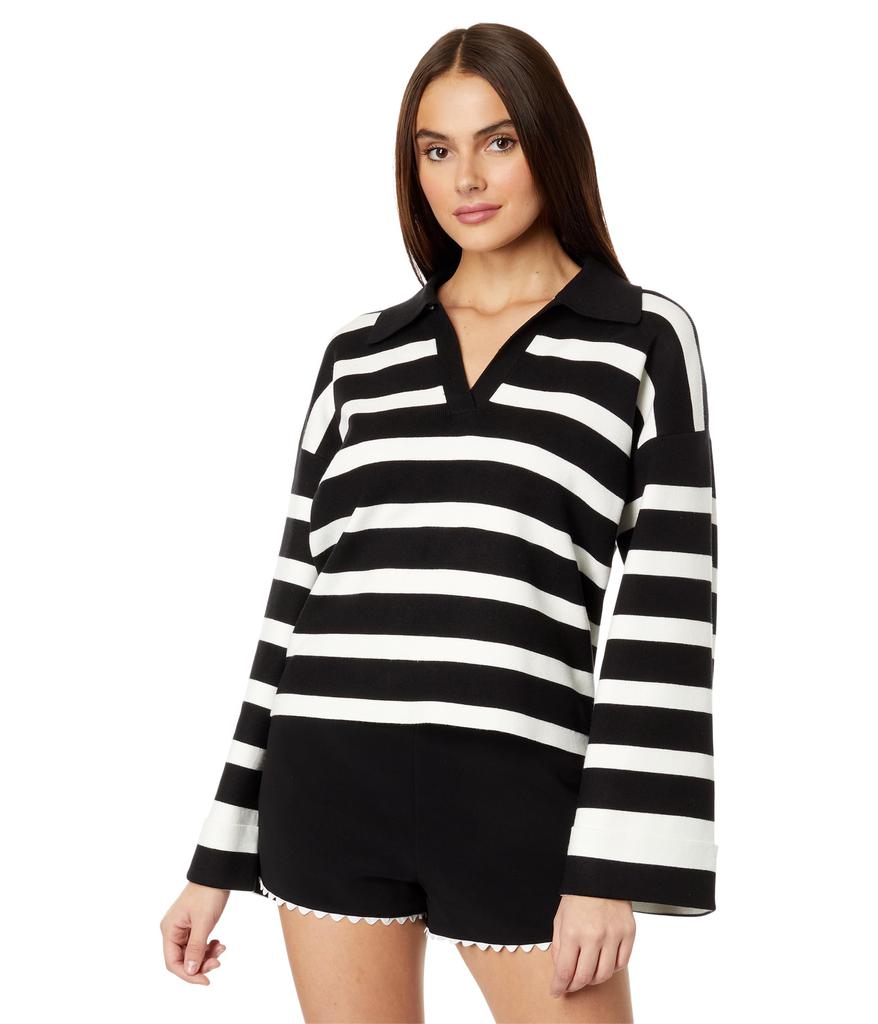 English Factory Striped Collared Cropped Sweater