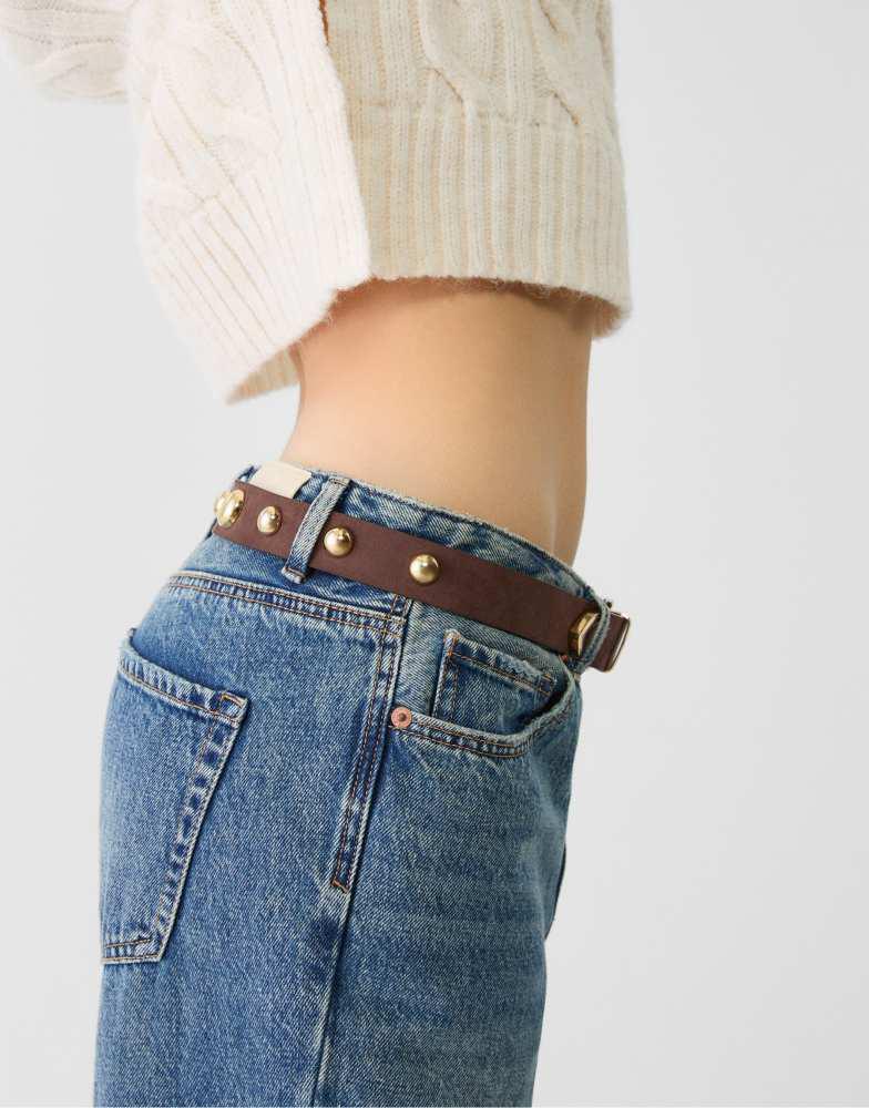 Stradivarius Stradivarius belt with studs in beige