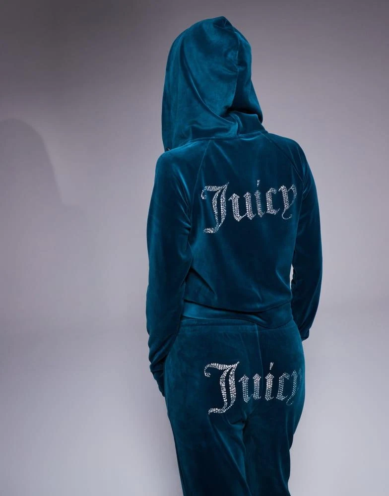 Juicy Couture Juicy Couture velour zip through hoodie exclusive to ASOS co-ord in deep teal 4