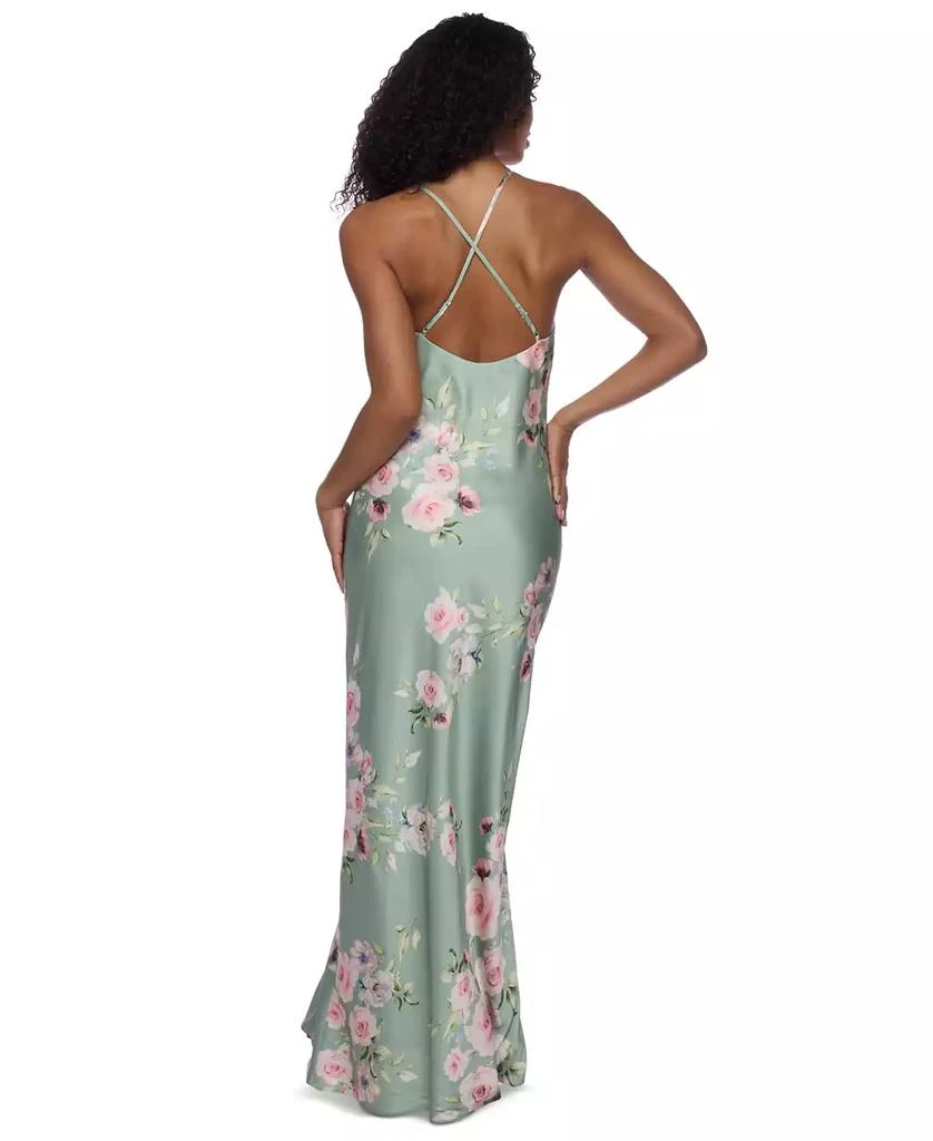 Alex & Sophia Juniors' Floral Satin Cowlneck Gown 2