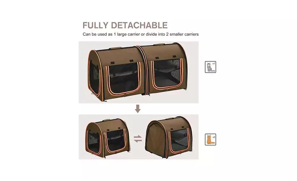 AOSTIRMOTOR 39" Portable Soft-Sided Pet Cat Carrier with Two Compartments, Soft Cushions 
Storage Bag, Brown 2