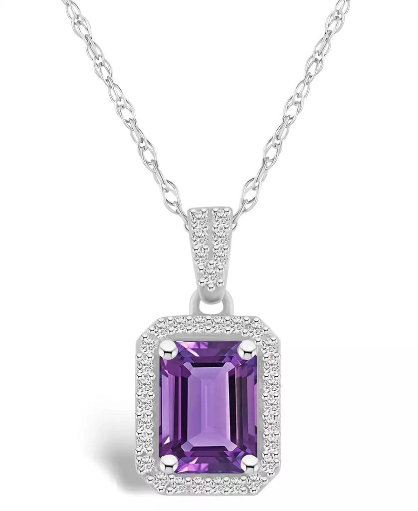 Macy
s Amethyst (1-3/5 ct. t.w.) and Lab Grown White Sapphire (1/5 ct. t.w.) Halo Pendant Necklace in 10K White Gold