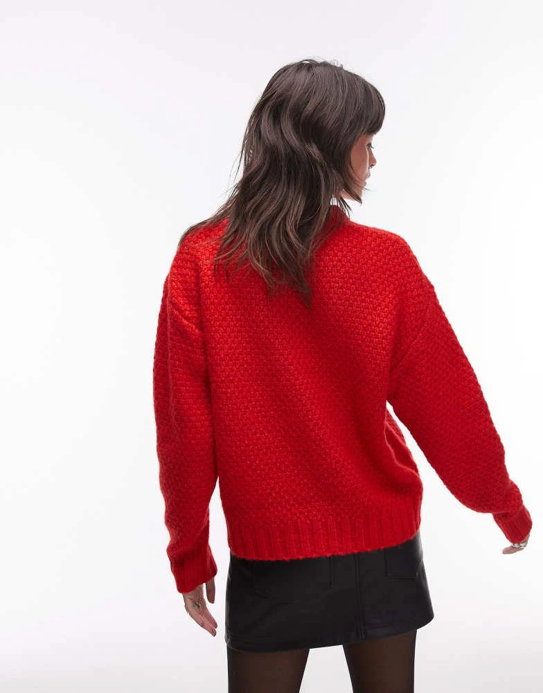 Topshop Topshop knitted chunky twist cable crew neck oversized jumper in red 4