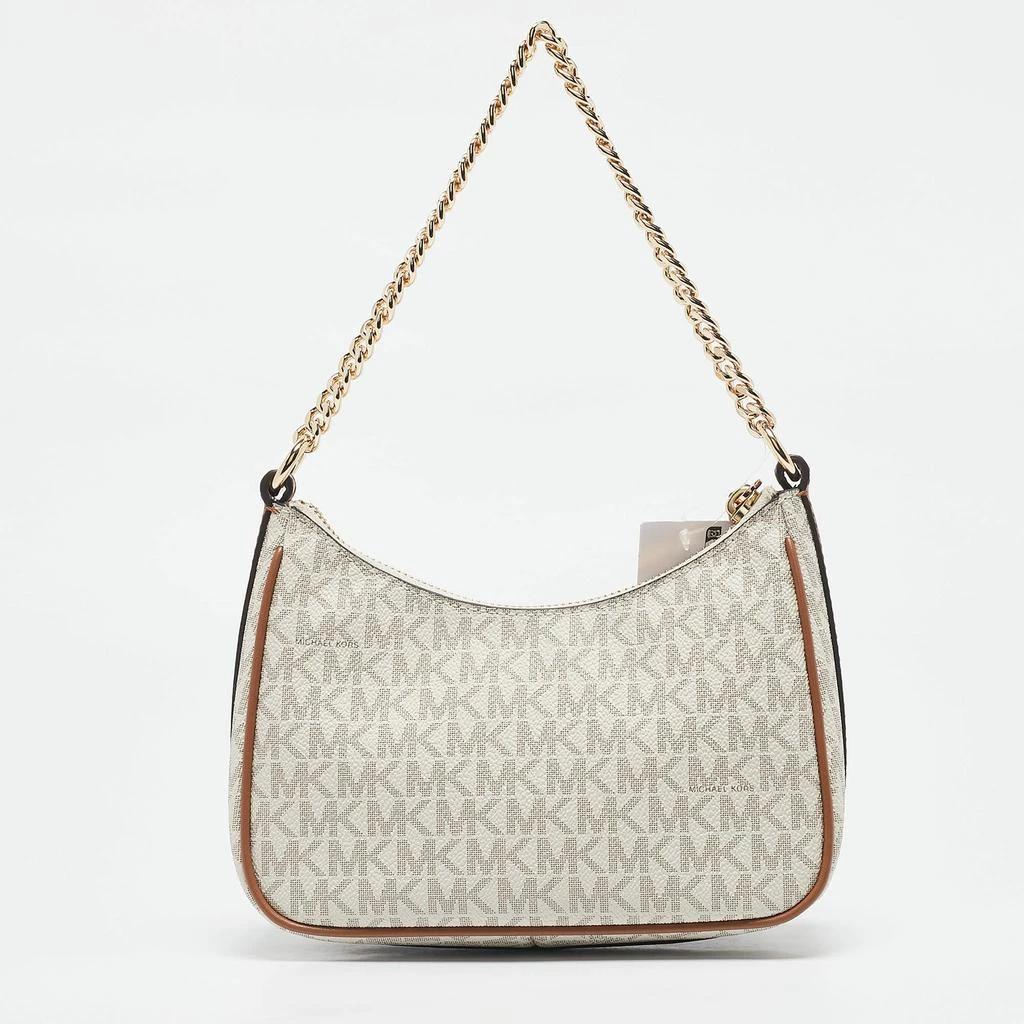 Michael Kors Michael Kors White/Brown Signature Coated Canvas and Leather Jet Set Charm Pochette Bag 4