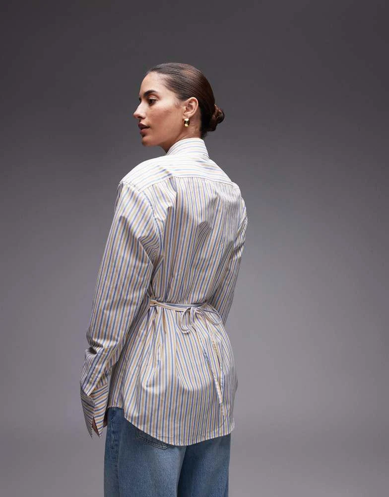 ASOS ASOS DESIGN cinch waist shirt with shoulder pads and tie in yellow stripe 4