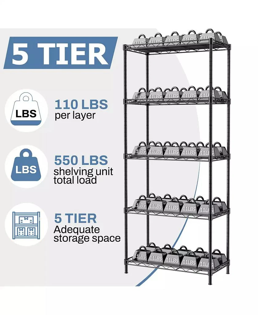 Lovmor 5-Tier 21 in W x 59 in H x 12 in D Height Adjustable Garage Wire Shelving Unit 5