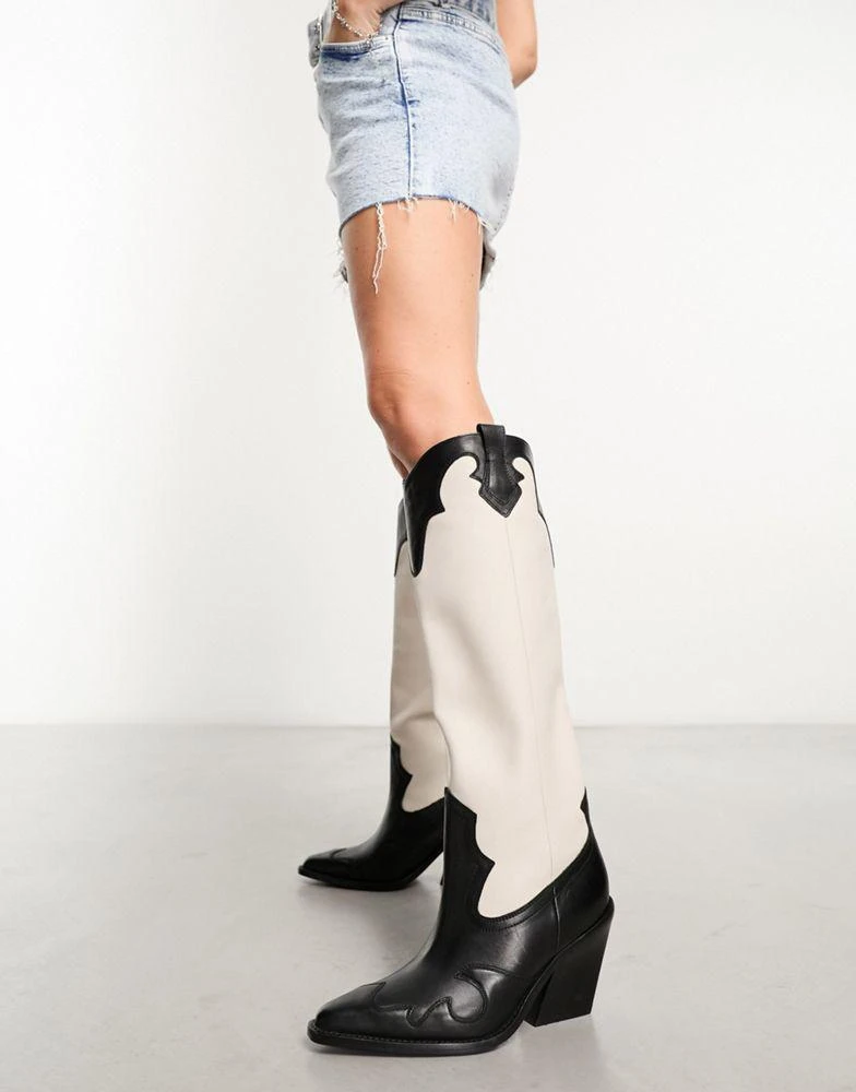 Bronx Bronx New Kole western knee boots in black/off white leather 4