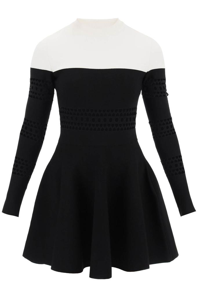 ALAIA perforated mini dress with flared skirt