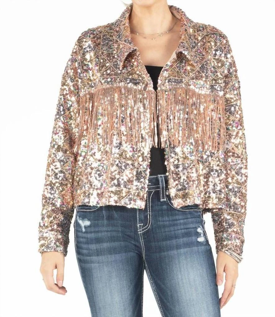 Miss Me In The Spotlight Sequin Jacket In Rose Gold 1