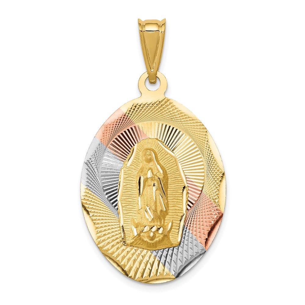 Diamond2Deal 14k Yellow Gold Diamond-cut Solid Large Our Lady Of Guadalupe Oval Pendant