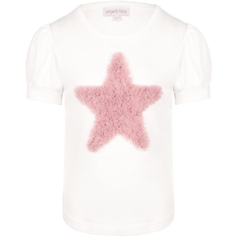 Angel's Face Special occasion pink star white long sleeved t shirt and large bow tiered tutu skirt set