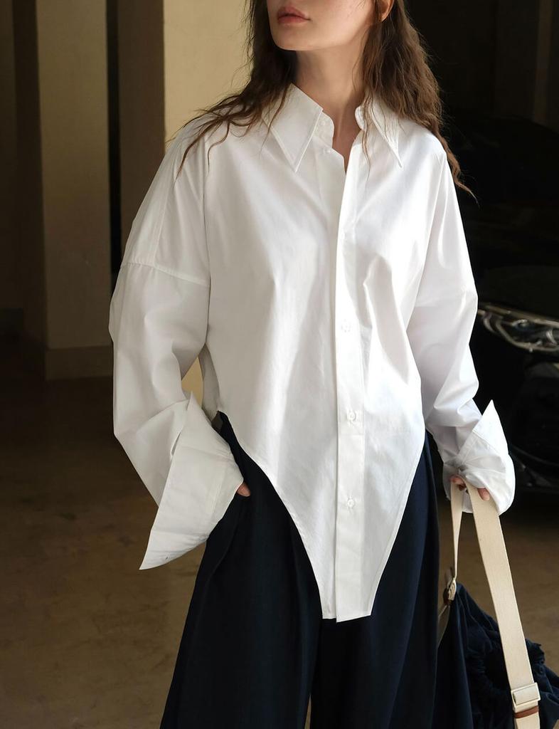 Pixie Market White Oversized Asymmetric Shirt -PREORDER