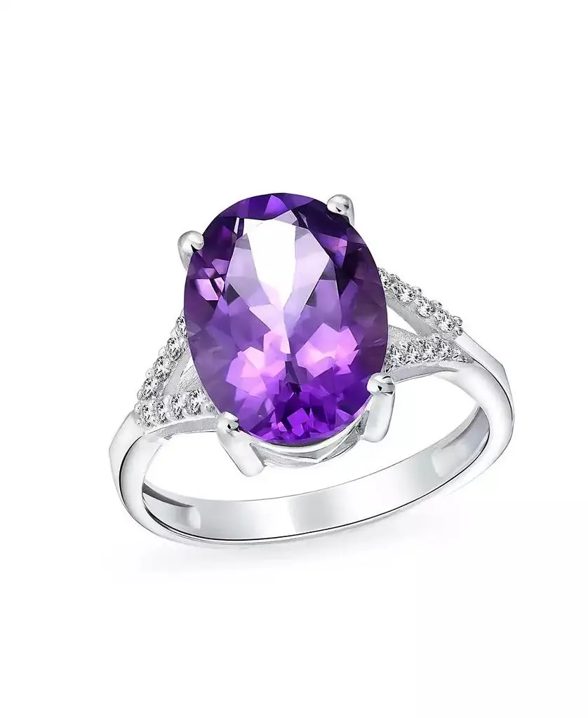 Bling Jewelry Classic Oval Gemstone Halo Statement Ring 3.8CT CZ Purple Amethyst, Zircon .925 Sterling Silver new arrivals