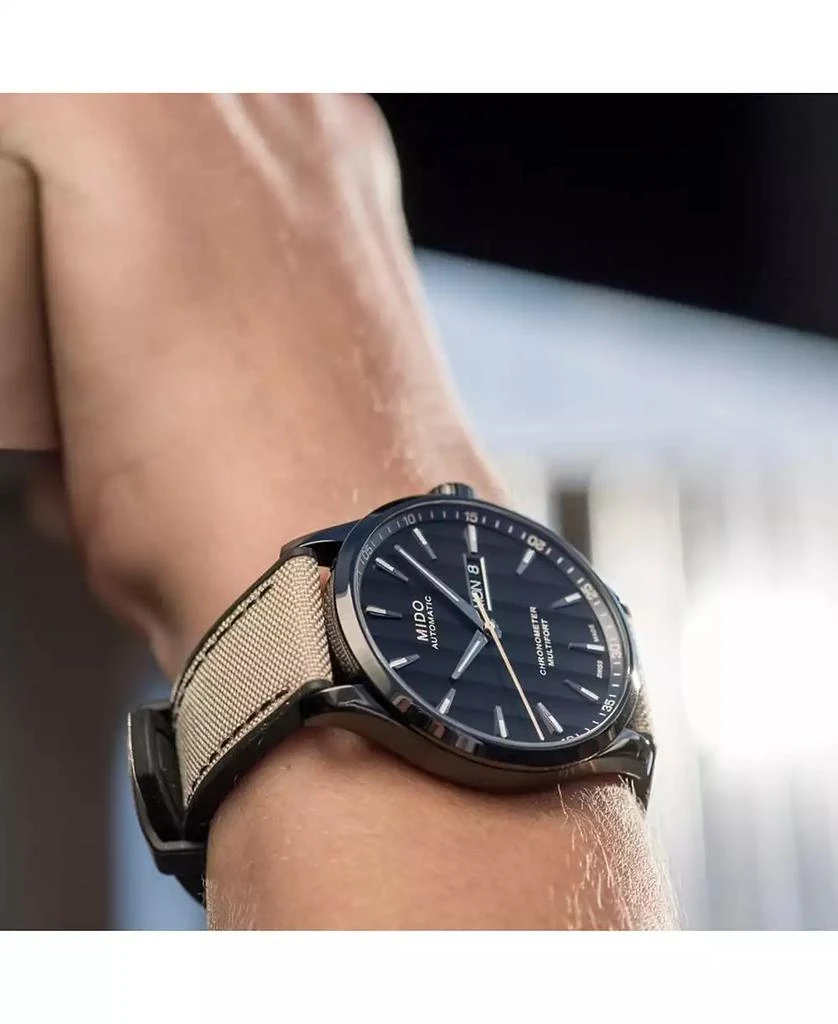 MIDO Men's Swiss Automatic Multifort Chronometer Beige Fabric & Black Silicone Strap Watch 42mm 5