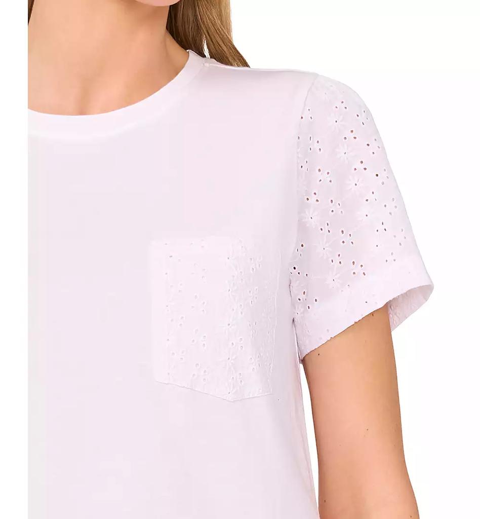 CeCe Women's Cotton Eyelet-Sleeve Patch-Pocket T-Shirt